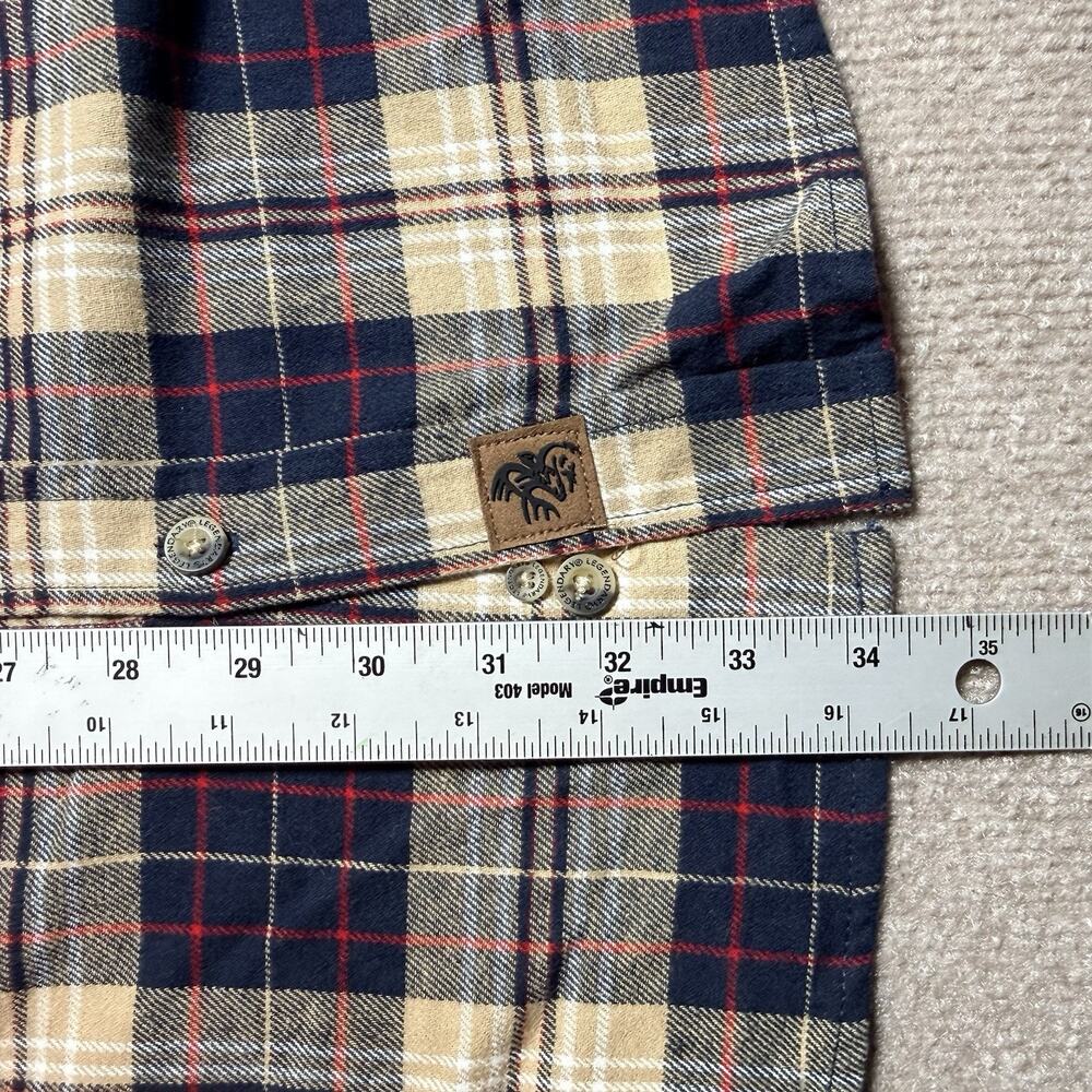 NWT Legendary Whitetails Mens XLT Buck Camp Flannel Shirt Navy Tan Plaid 6464 - Picture 15 of 16